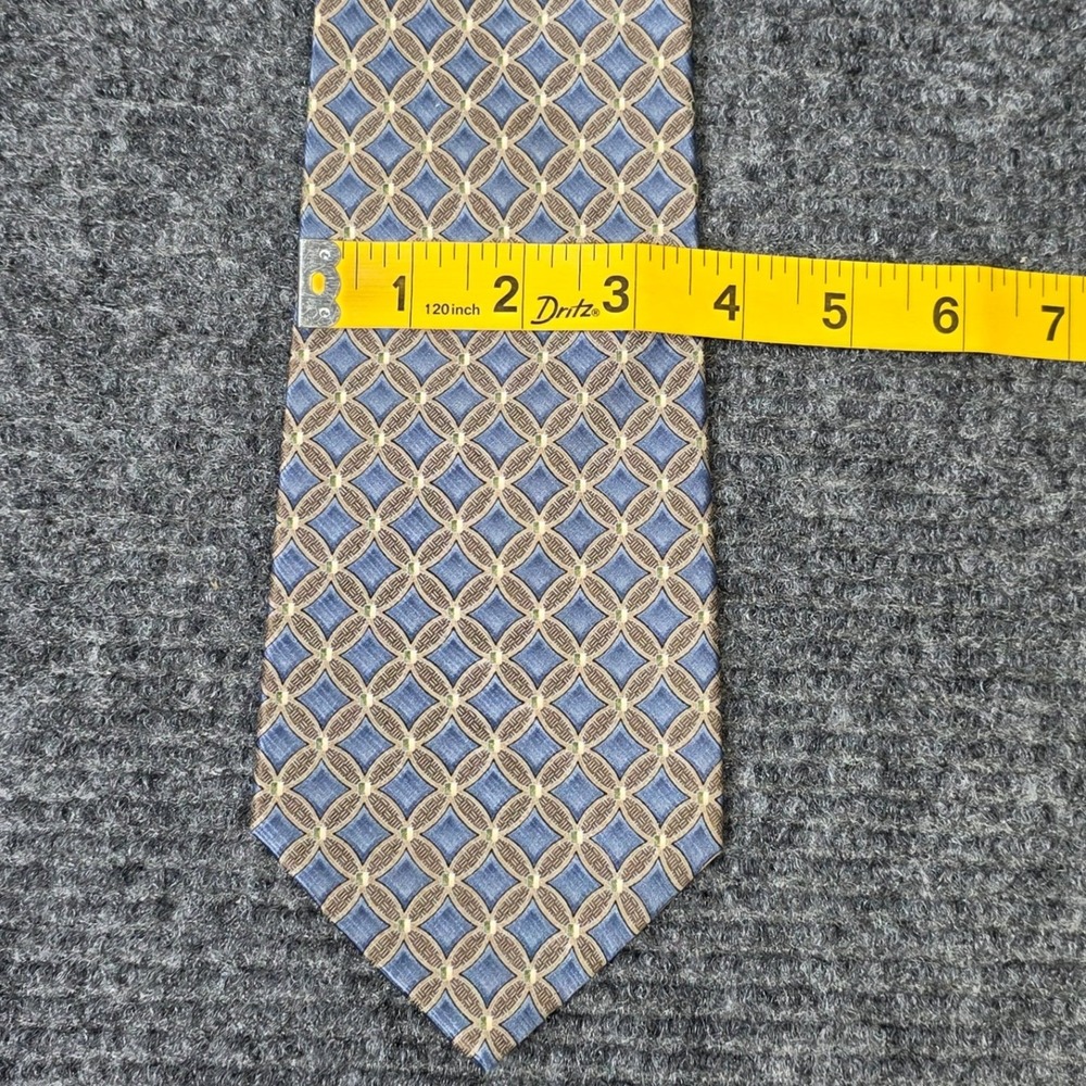 Geoffrey Beene Geometric Circle Pattern Classic Tie Men's‎ Blue Tan Silk Necktie - Picture 6 of 7